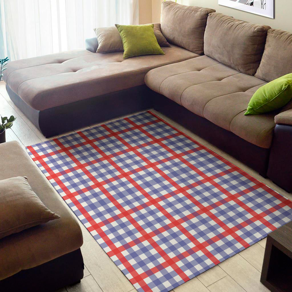 Blue Red And White Check Pattern Print Area Rug