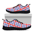 Blue Red And White Check Pattern Print Black Running Shoes