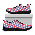 Blue Red And White Check Pattern Print Black Sneakers