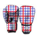 Blue Red And White Check Pattern Print Boxing Gloves
