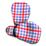 Blue Red And White Check Pattern Print Boxing Gloves