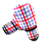 Blue Red And White Check Pattern Print Boxing Gloves