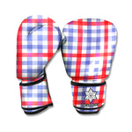 Blue Red And White Check Pattern Print Boxing Gloves