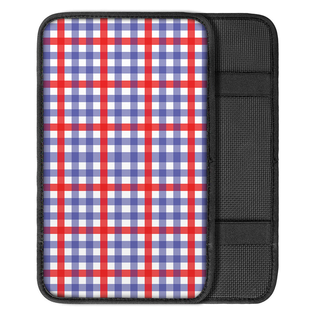 Blue Red And White Check Pattern Print Car Center Console Cover