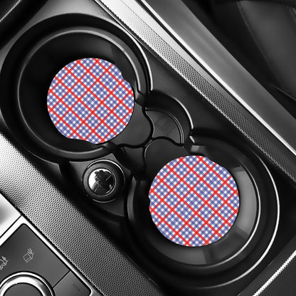 Blue Red And White Check Pattern Print Car Coasters