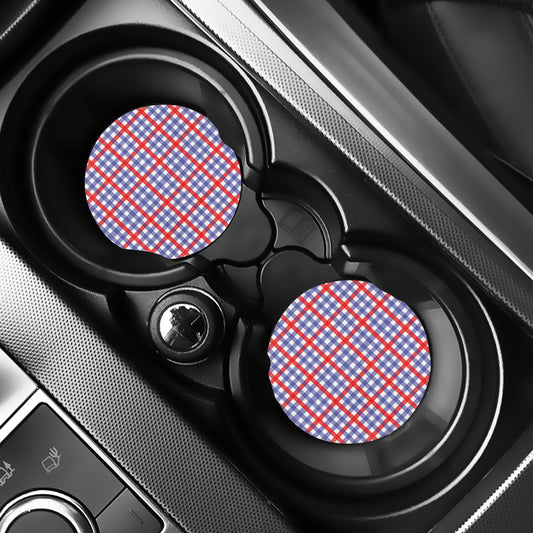 Blue Red And White Check Pattern Print Car Coasters