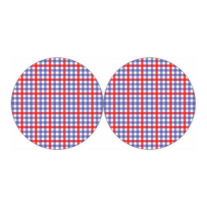 Blue Red And White Check Pattern Print Car Coasters