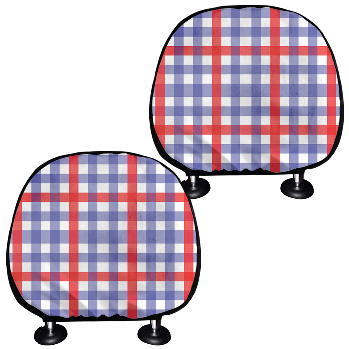 Blue Red And White Check Pattern Print Car Headrest Covers