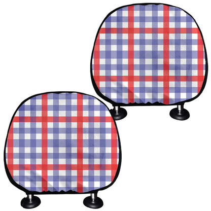 Blue Red And White Check Pattern Print Car Headrest Covers