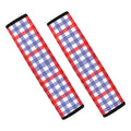Blue Red And White Check Pattern Print Car Seat Belt Covers