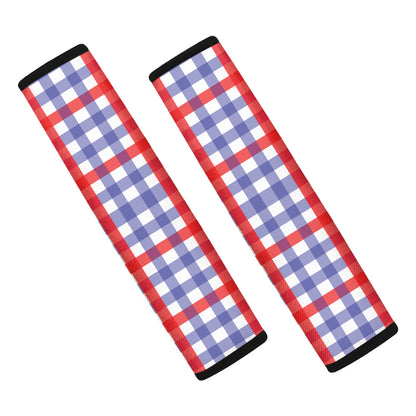 Blue Red And White Check Pattern Print Car Seat Belt Covers