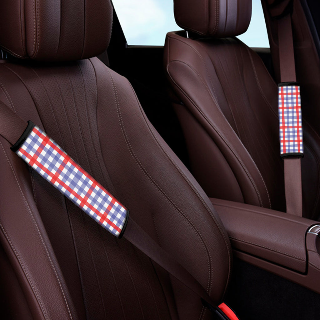 Blue Red And White Check Pattern Print Car Seat Belt Covers