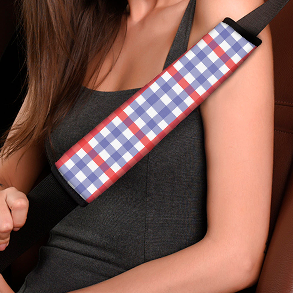 Blue Red And White Check Pattern Print Car Seat Belt Covers