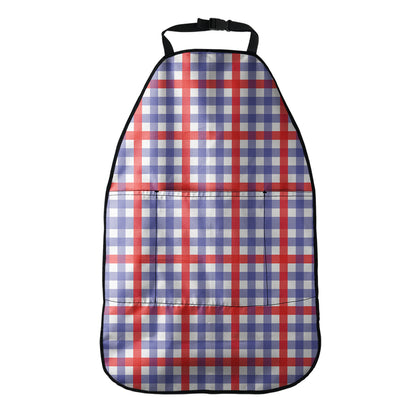Blue Red And White Check Pattern Print Car Seat Organizers