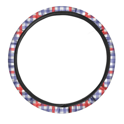Blue Red And White Check Pattern Print Car Steering Wheel Cover