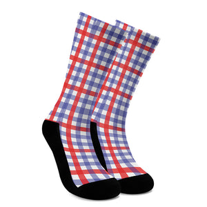 Blue Red And White Check Pattern Print Crew Socks