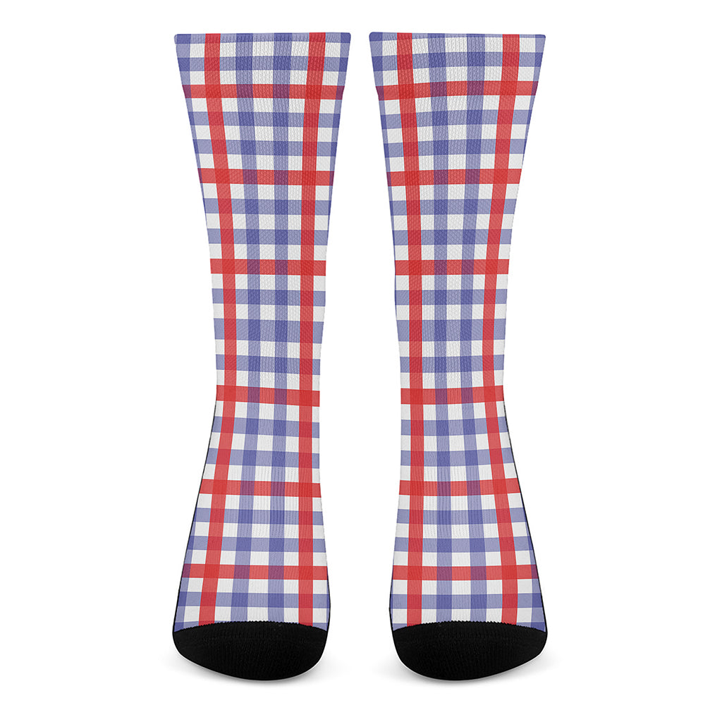 Blue Red And White Check Pattern Print Crew Socks