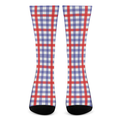 Blue Red And White Check Pattern Print Crew Socks