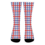 Blue Red And White Check Pattern Print Crew Socks