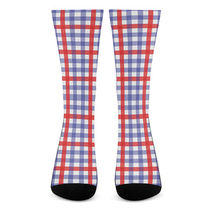 Blue Red And White Check Pattern Print Crew Socks