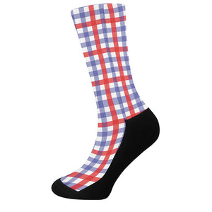 Blue Red And White Check Pattern Print Crew Socks