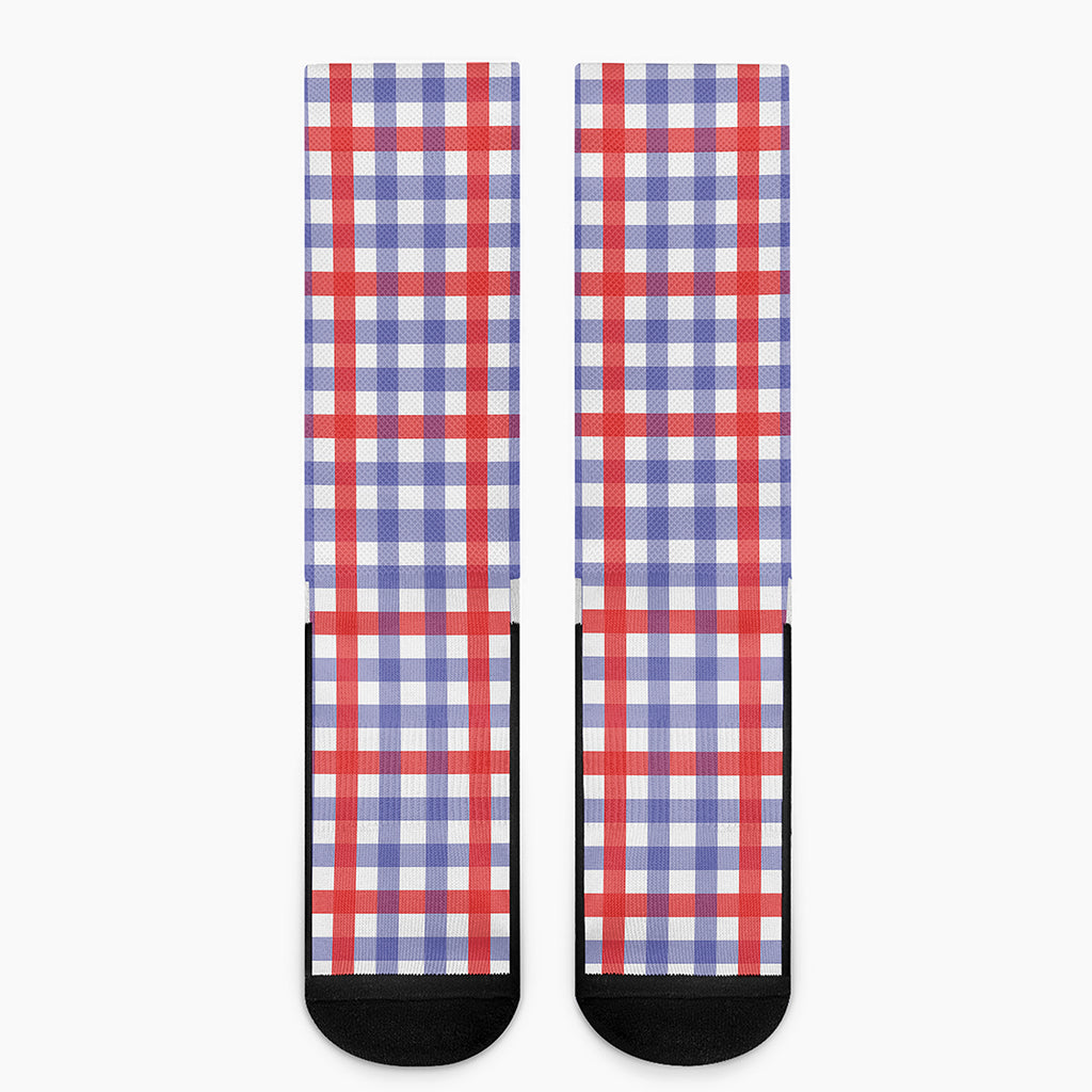 Blue Red And White Check Pattern Print Crew Socks