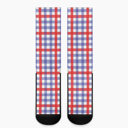 Blue Red And White Check Pattern Print Crew Socks