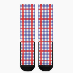 Blue Red And White Check Pattern Print Crew Socks