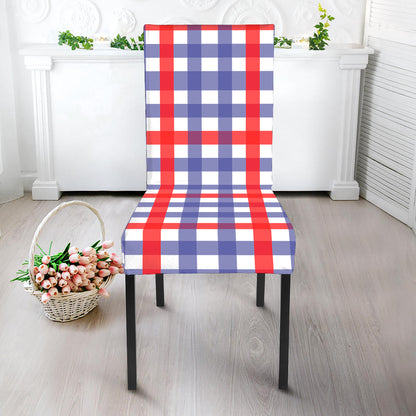 Blue Red And White Check Pattern Print Dining Chair Slipcover