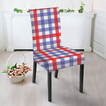 Blue Red And White Check Pattern Print Dining Chair Slipcover