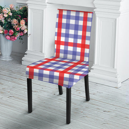 Blue Red And White Check Pattern Print Dining Chair Slipcover
