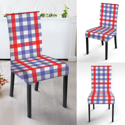 Blue Red And White Check Pattern Print Dining Chair Slipcover