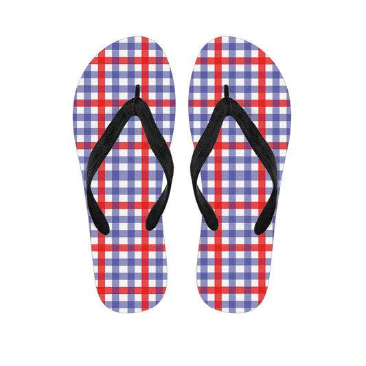 Blue Red And White Check Pattern Print Flip Flops