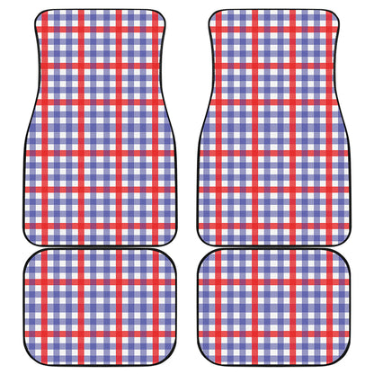 Blue Red And White Check Pattern Print Front and Back Car Floor Mats