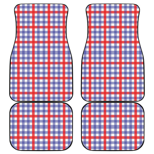 Blue Red And White Check Pattern Print Front and Back Car Floor Mats