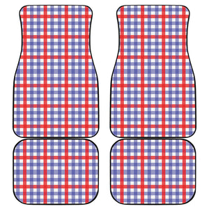 Blue Red And White Check Pattern Print Front and Back Car Floor Mats