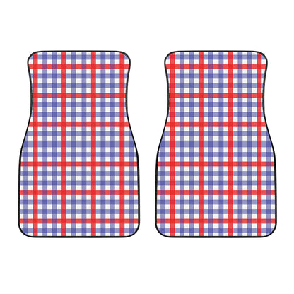 Blue Red And White Check Pattern Print Front Car Floor Mats