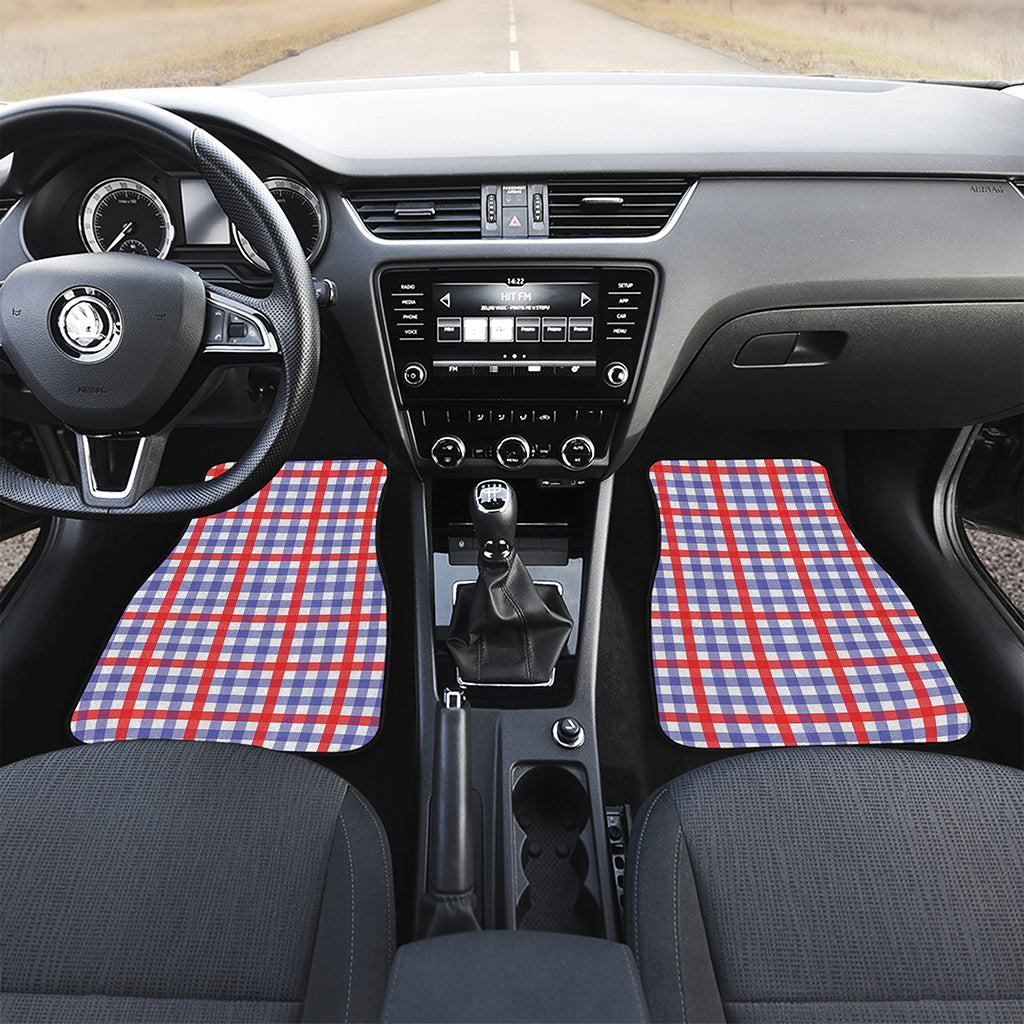 Blue Red And White Check Pattern Print Front Car Floor Mats