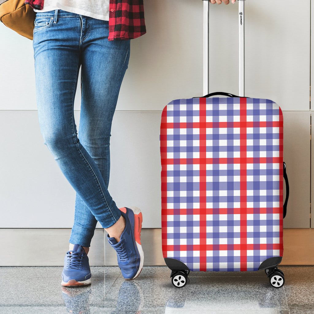 Blue Red And White Check Pattern Print Luggage Cover