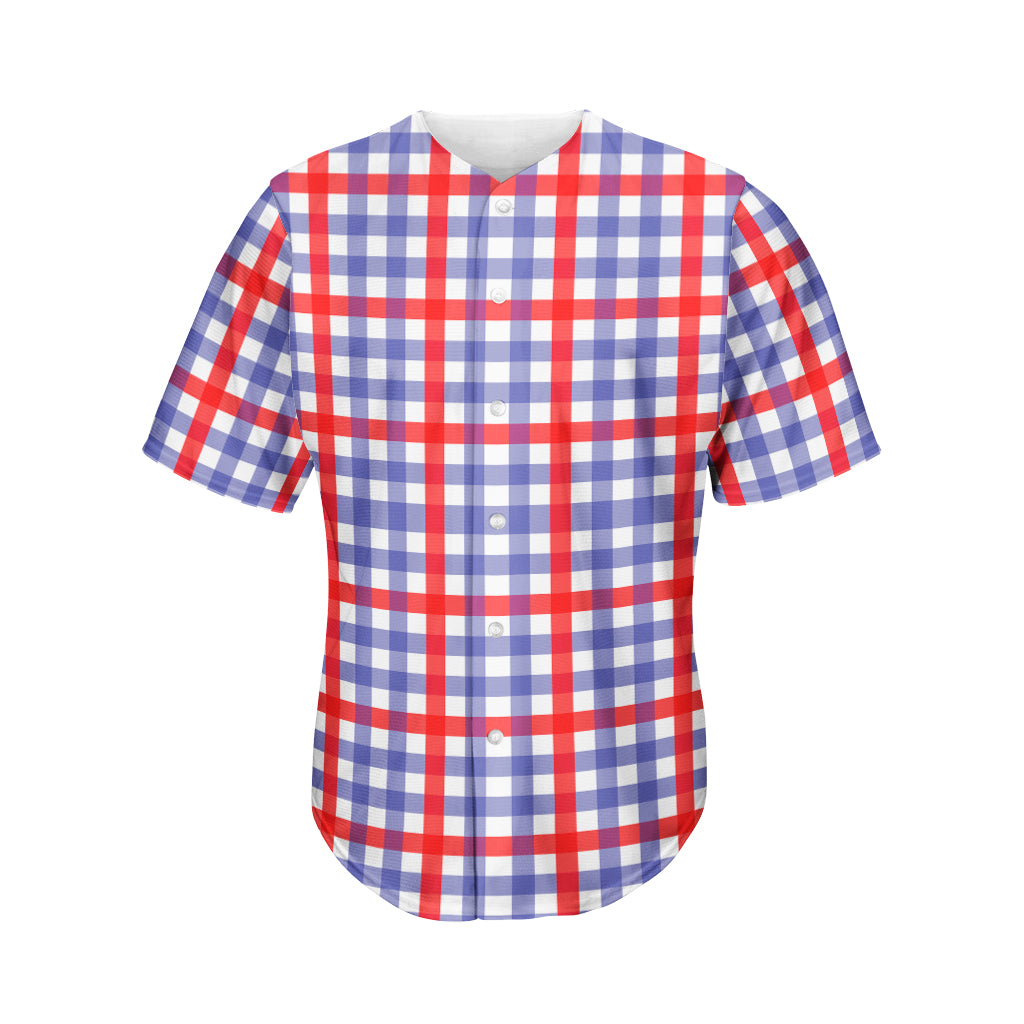 Blue Red And White Check Pattern Print Men's Baseball Jersey
