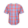 Blue Red And White Check Pattern Print Men's Baseball Jersey