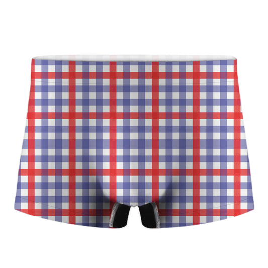 Blue Red And White Check Pattern Print Men's Boxer Briefs
