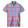 Blue Red And White Check Pattern Print Men's Short Sleeve Shirt