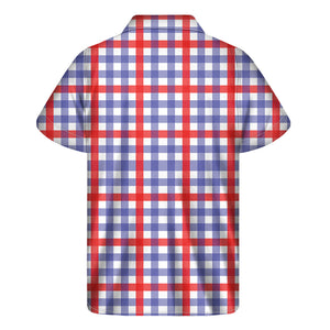 Blue Red And White Check Pattern Print Men's Short Sleeve Shirt