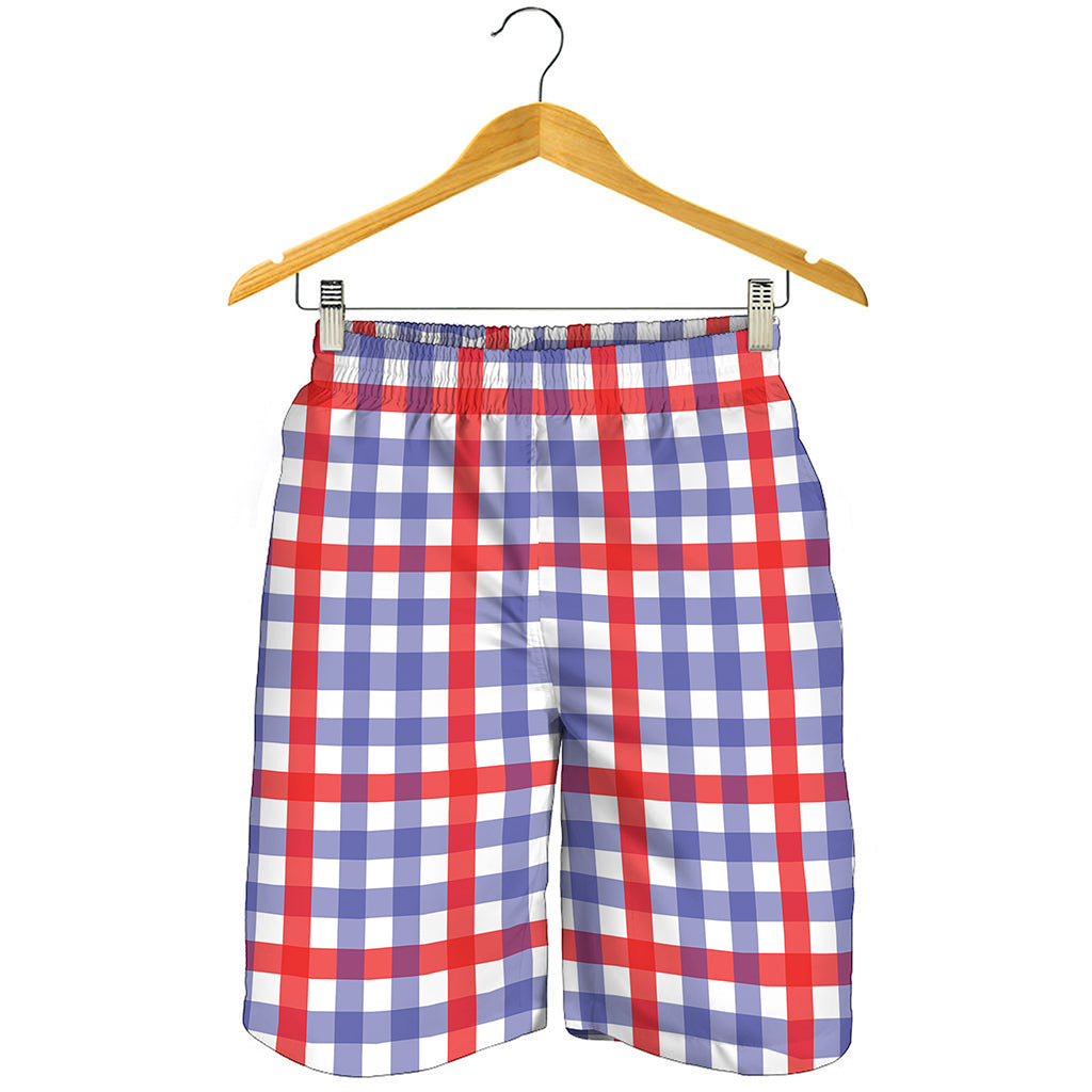 Blue Red And White Check Pattern Print Men's Shorts