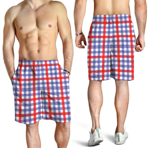 Blue Red And White Check Pattern Print Men's Shorts