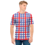 Blue Red And White Check Pattern Print Men's T-Shirt