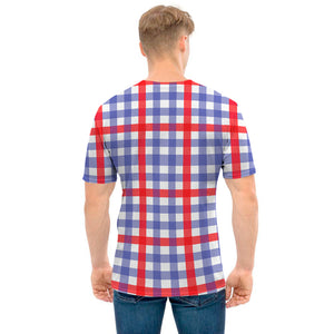 Blue Red And White Check Pattern Print Men's T-Shirt