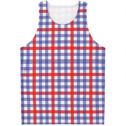 Blue Red And White Check Pattern Print Men's Tank Top