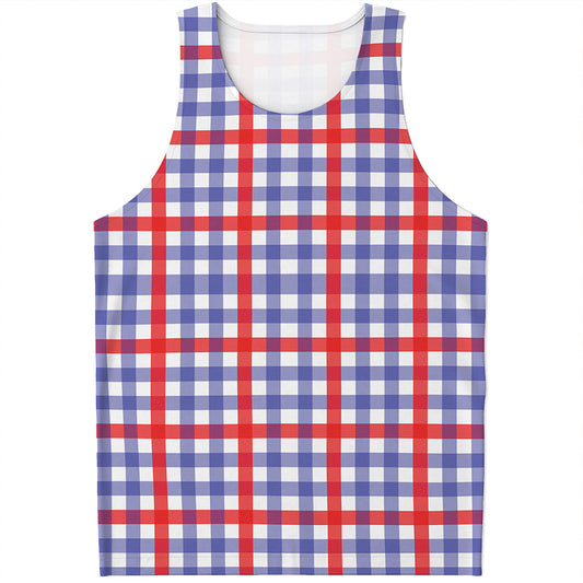 Blue Red And White Check Pattern Print Men's Tank Top